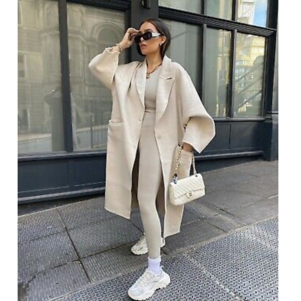 Zara oversized ivory tie waist jacket
